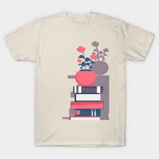 flower pot  book stack - aesthetic T-Shirt